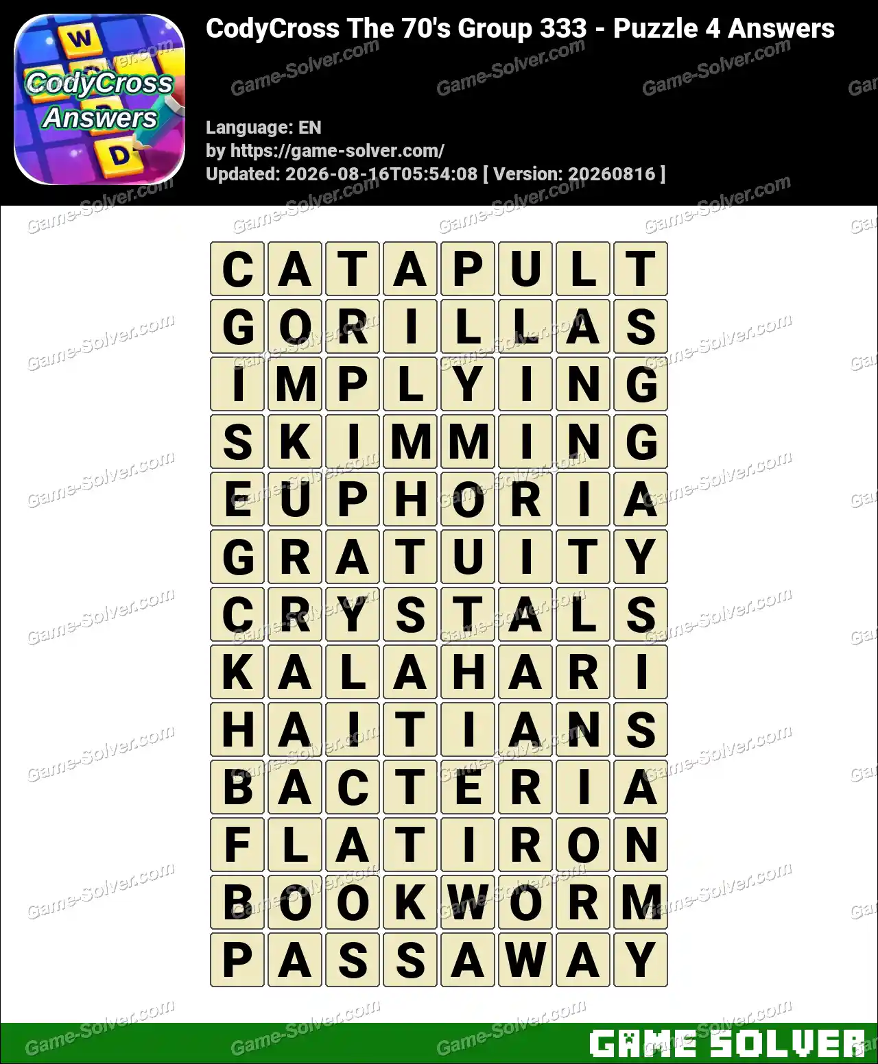 CodyCross The 70’s Group 333 – Puzzle 4 Answers